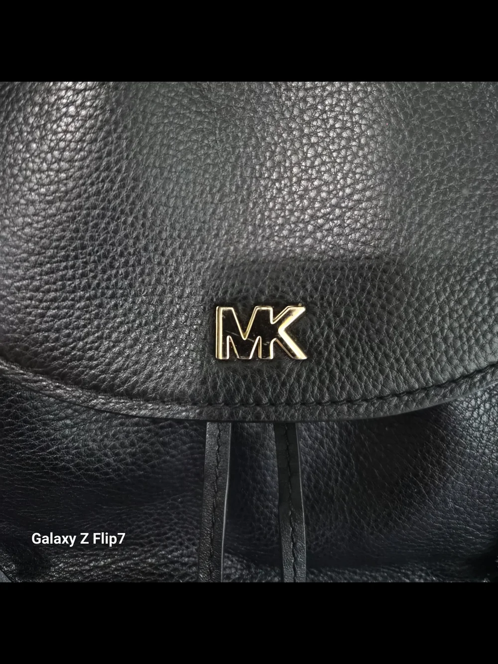 Michael Kors Black Pebbled Leather Backpack with Gold MK Logo